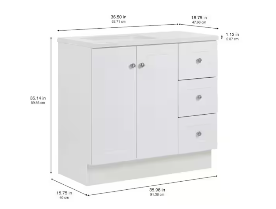 Bannister 37 in. Single Sink White Bath Vanity with Granite-Look Colorpoint White Cultured Marble Top (Assembled)