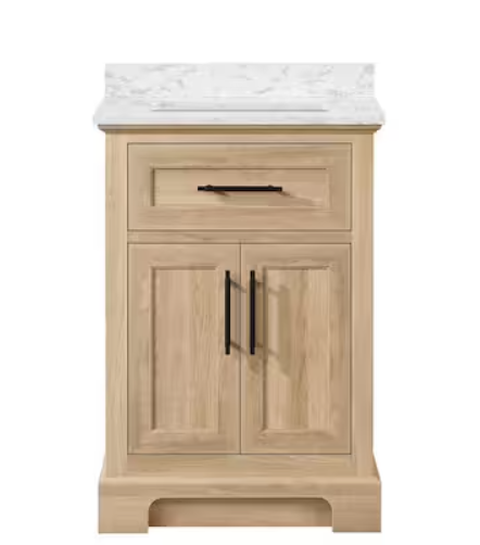 Doveton 24 in. Single Sink Freestanding Weathered Tan Bath Vanity with White Engineered Marble Top (Assembled)