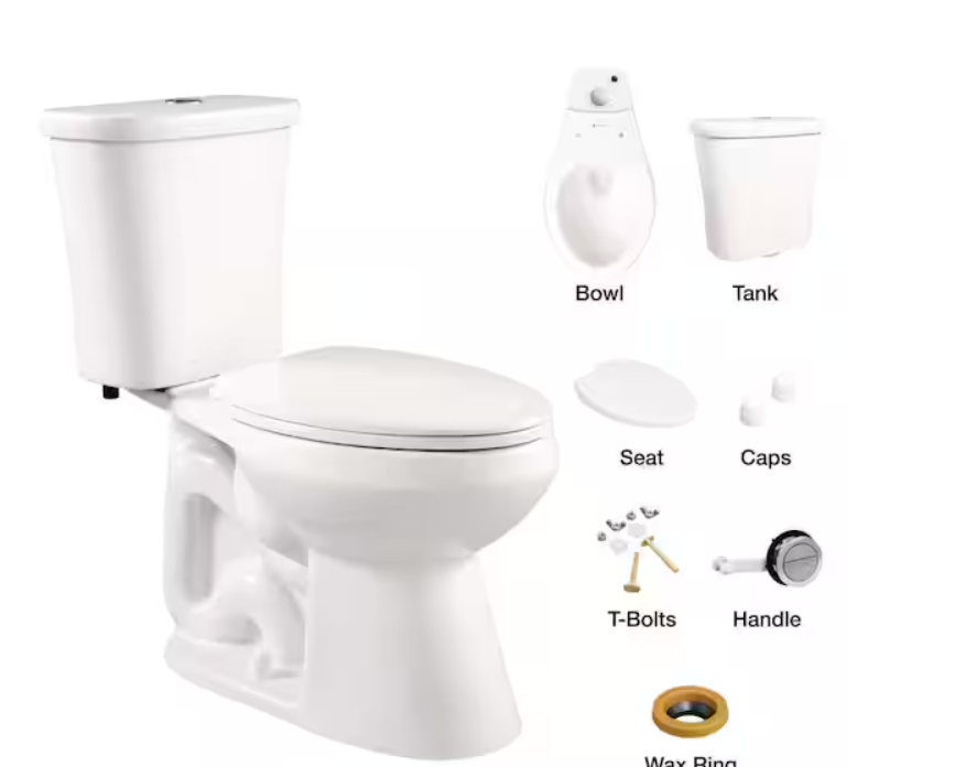 Power Flush 12 in. Rough in 2-Piece 0.95 GPF/1.28 GPF Dual Flush Elongated Toilet in White, Seat Included