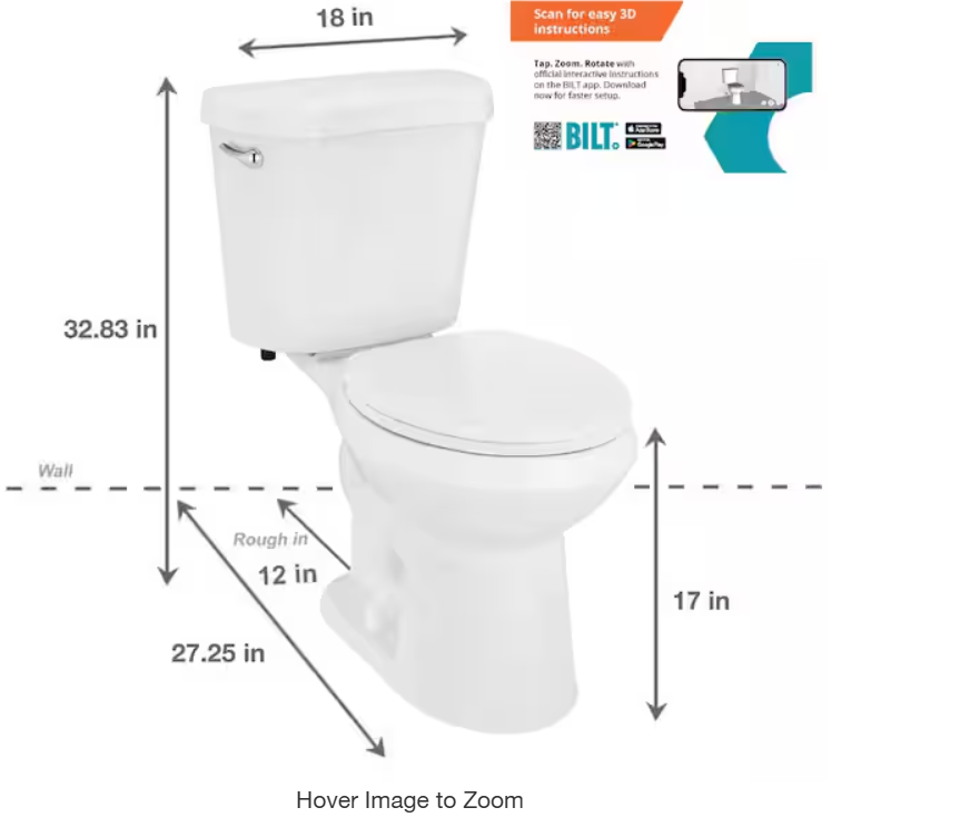 12 in. Rough In 2-Piece 1.28 GPF Single Flush Round Toilet in White, Seat Included