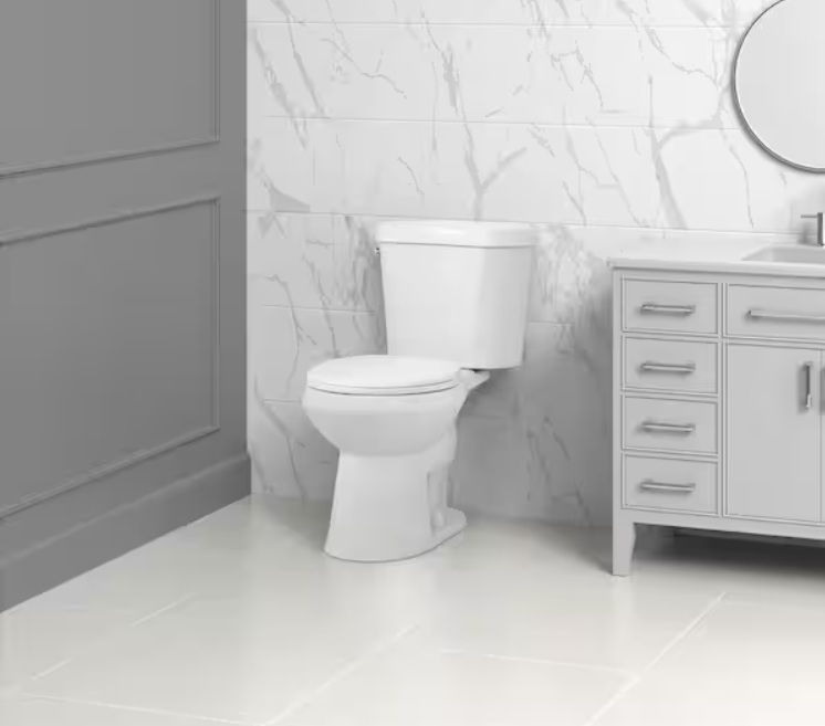 10 in. Rough in 2-Piece 1.28 GPF Single Flush Round Front Toilet in White, Seat Included