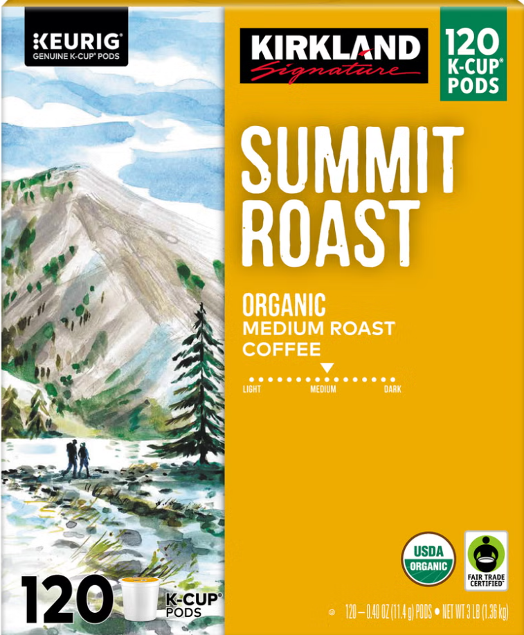 Kirkland Signature Coffee Organic Summit Roast K-Cup Pod, 120-count