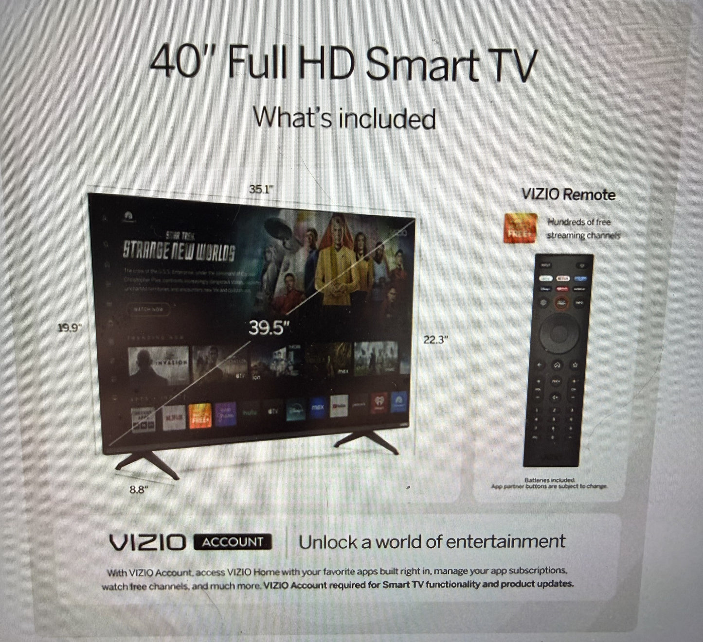 40 in Vizio FHD Smart TV