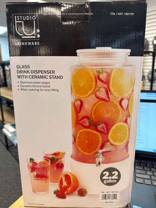 Glass Drink Dispenser with Ceramic Stand