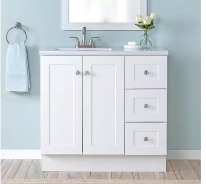 Bannister 37 in. Single Sink White Bath Vanity with Granite-Look Colorpoint White Cultured Marble Top (Assembled)