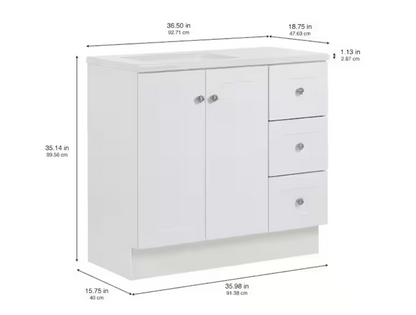 Bannister 37 in. Single Sink White Bath Vanity with Granite-Look Colorpoint White Cultured Marble Top (Assembled)