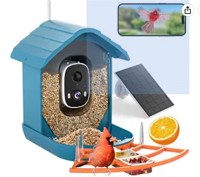Bird Feeder with Camera, AI Bird Identification, Full HD Live Video, Solar Powered, 2.4Ghz WiFi, Instant Arrival Alerts - Best Gifts for Bird Lover