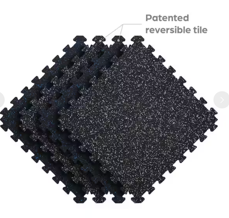 Black with Blue White Flecks 20.5 in. x 20.5 in. x 0.47 in. Rubber-Tec Reversible Gym Flooring (12 sq. ft.) (4-Pack)