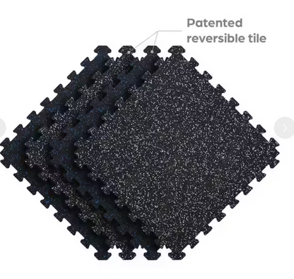 Black with Blue White Flecks 20.5 in. x 20.5 in. x 0.47 in. Rubber-Tec Reversible Gym Flooring (12 sq. ft.) (4-Pack)