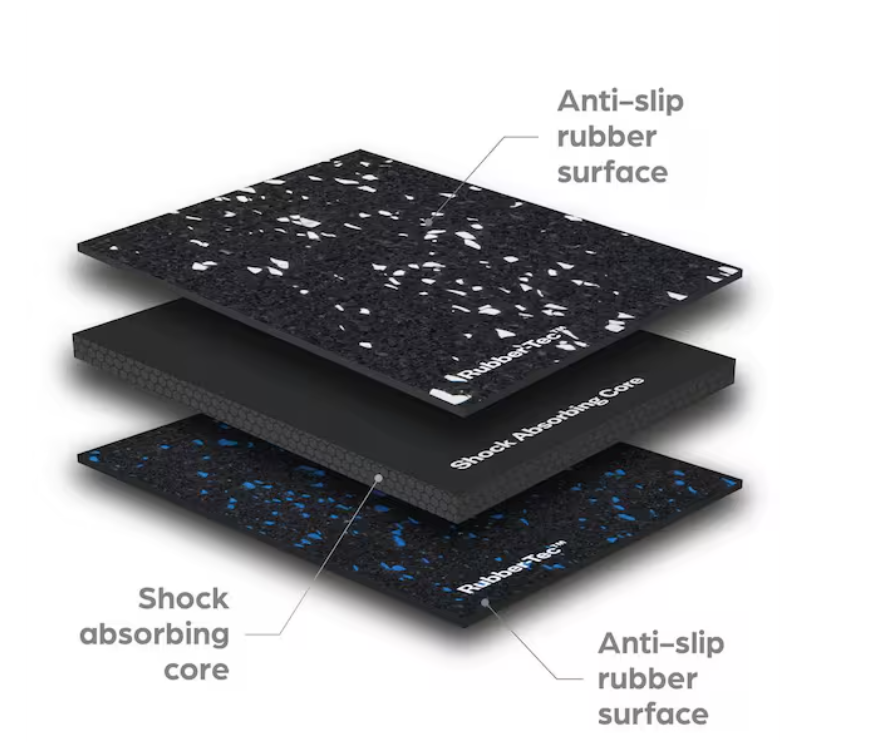 Black with Blue White Flecks 20.5 in. x 20.5 in. x 0.47 in. Rubber-Tec Reversible Gym Flooring (12 sq. ft.) (4-Pack)