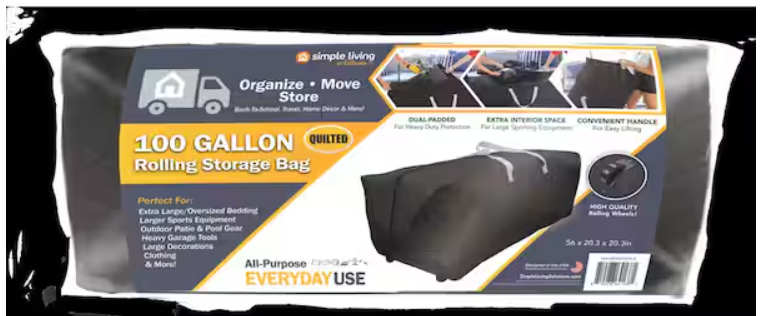 Black 100 Gal. Quilted Rolling Storage Bag
