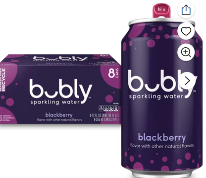 Bubly 8 pk 12 oz. Blackberry or Coconut Pineapple