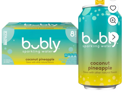 Bubly 8 pk 12 oz. Blackberry or Coconut Pineapple