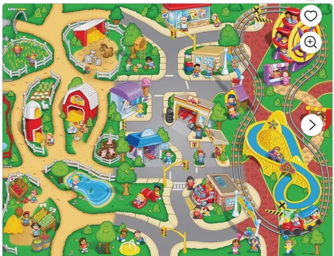 Imaginmat: Jumbo - Fisher Price - Floor Playmat & 2 Toy Cars, 47 x 61", 2 Character Vehicles, Durable EVA Foam Mat, Portable, Licensed, Kids Ages 3+