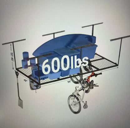 Garage Rack OHK Series 48 in. W x 96 in. D x 22-40 in. H Ceiling Mounted Overhead Garage Storage Rack with Accessory Hooks in Black