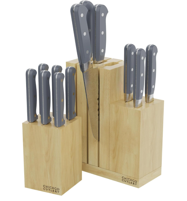 Chicago Cutlery Halsted (14-PC) Full Cutlery Knife & Wooden Block Set, Ergonomic Handles and Sharp Stainless Steel Professional Chef Cutlery Set
