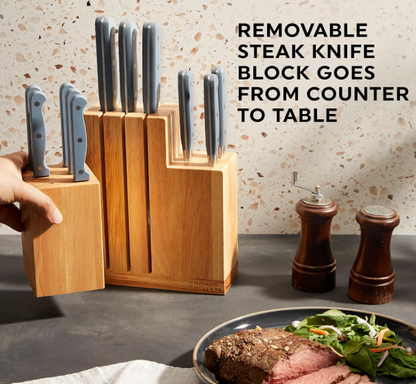 Chicago Cutlery Halsted (14-PC) Full Cutlery Knife & Wooden Block Set, Ergonomic Handles and Sharp Stainless Steel Professional Chef Cutlery Set