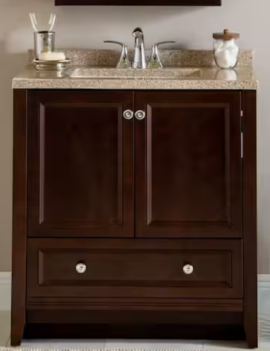 Delridge 31 in. Single Sink Chocolate Freestanding Bath Vanity with Caramel Cultured Marble Top (Assembled)