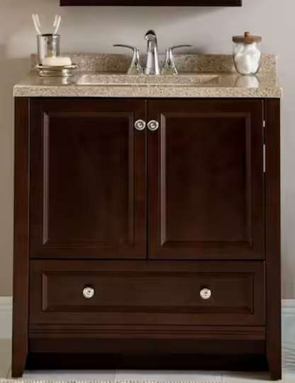 Delridge 31 in. Single Sink Chocolate Freestanding Bath Vanity with Caramel Cultured Marble Top (Assembled)