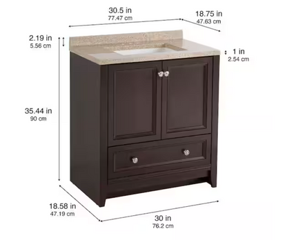 Delridge 31 in. Single Sink Chocolate Freestanding Bath Vanity with Caramel Cultured Marble Top (Assembled)
