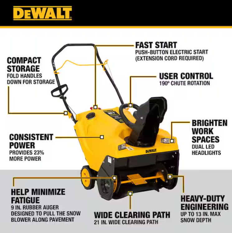 21 inch 208CC Electric Start Gas Single Stage Snow Blower