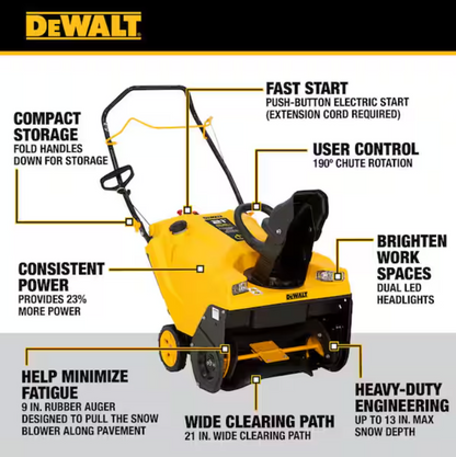 21 inch 208CC Electric Start Gas Single Stage Snow Blower