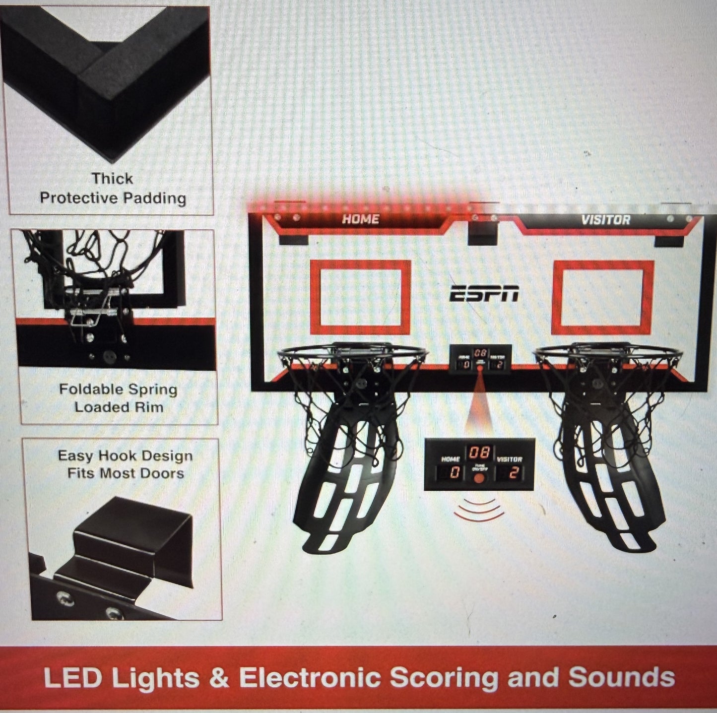 ESPN Mini Basketball Hoop, Over The Door Basketball Hoop with Foldable Breakaway Rim