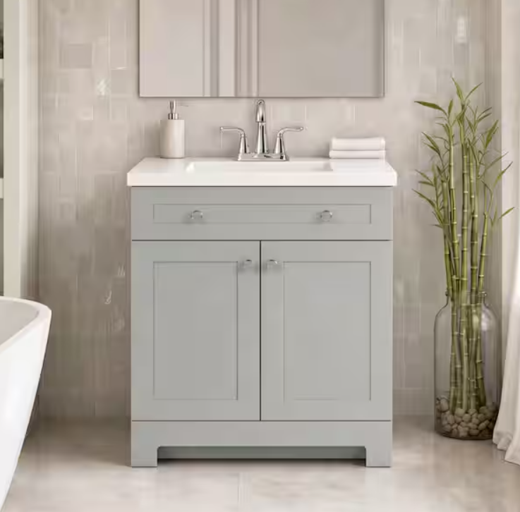 31 in. Single Sink Pearl Gray Freestanding Bath Vanity with White Cultured Marble Top