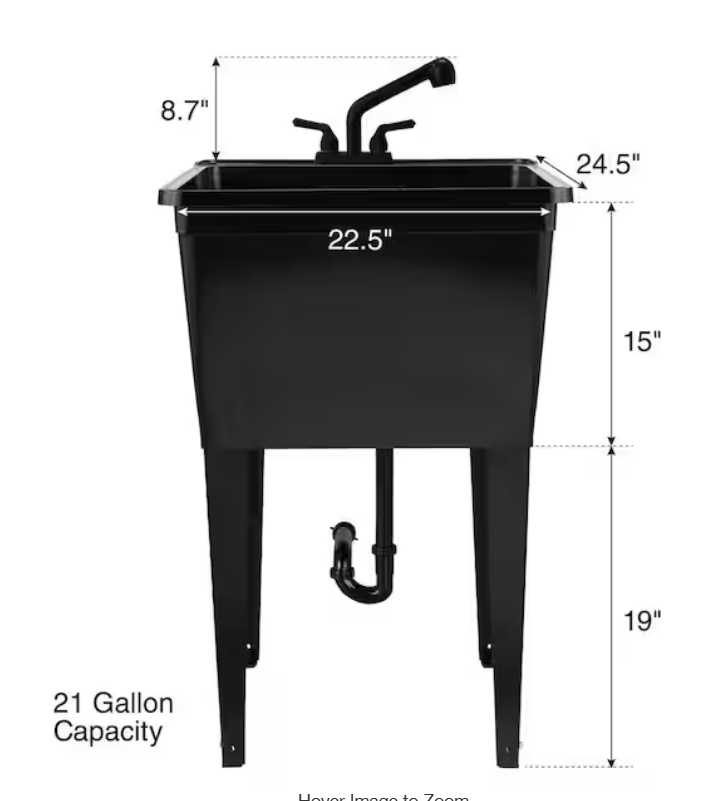 Glacier Bay 24.5 in. D x 22.5 in. W Freestanding Laundry/Utility Sink in Black with Black Pullout Faucet