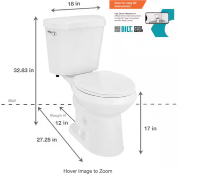 12 in. Rough In 2-Piece 1.28 GPF Single Flush Round Toilet in White, Seat Included