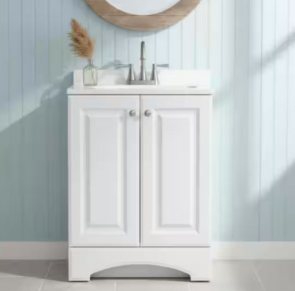 GLACIER BAY 24.5 in. Single Sink White Freestanding Bath Vanity with White Cultured Marble Top (Assembled)