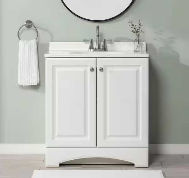 Glacier Bay 31 in. Single Sink White Freestanding Bath Vanity with White Cultured Marble Top (Assembled)