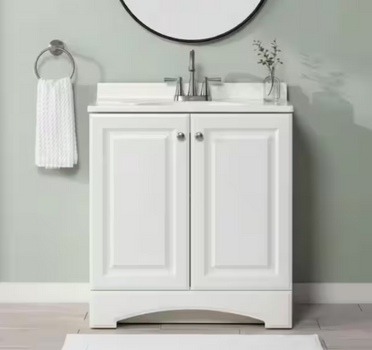 Glacier Bay 31 in. Single Sink White Freestanding Bath Vanity with White Cultured Marble Top (Assembled)