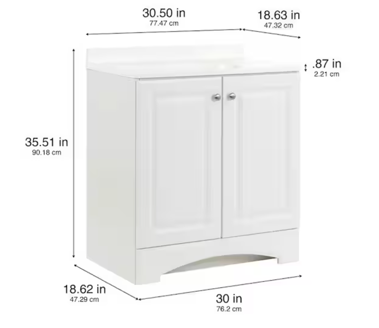 Glacier Bay 31 in. Single Sink White Freestanding Bath Vanity with White Cultured Marble Top (Assembled)