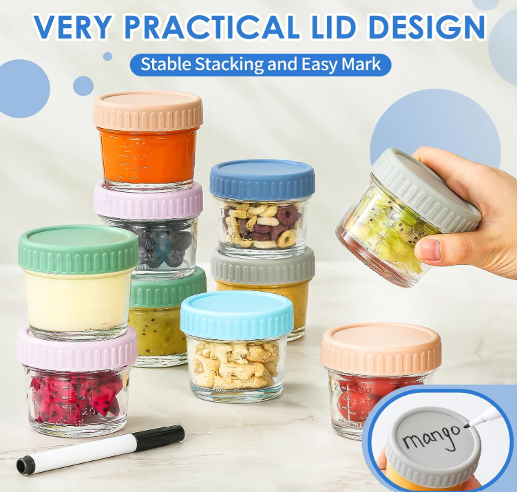 6 pcs Baby Food Storage Containers 4 Oz Small Glass Jars with Lids
