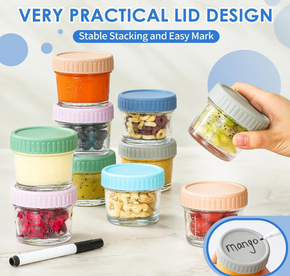 6 pcs Baby Food Storage Containers 4 Oz Small Glass Jars with Lids