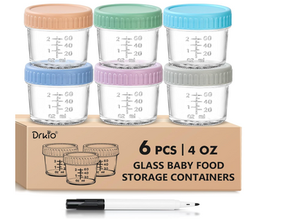 6 pcs Baby Food Storage Containers 4 Oz Small Glass Jars with Lids