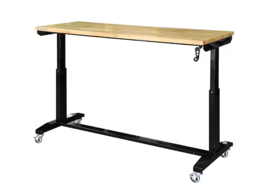 Husky 62 in. W x 24 in. D Adjustable Height Solid Wood Top Work Bench - Black