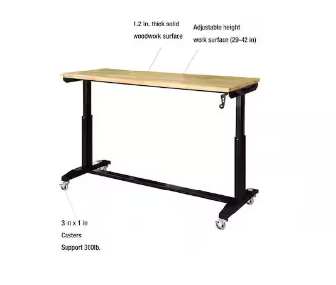 Husky 62 in. W x 24 in. D Adjustable Height Solid Wood Top Work Bench - Black