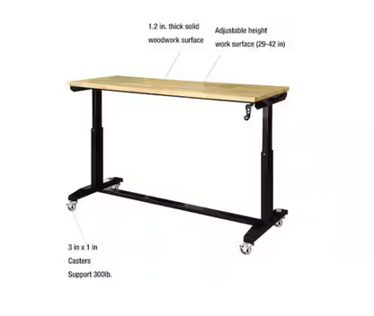 Husky 62 in. W x 24 in. D Adjustable Height Solid Wood Top Work Bench - Black