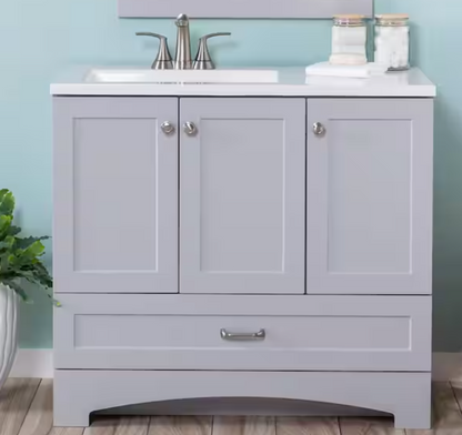 Lancaster 37 in. Single Sink Pearl Gray Freestanding Bath Vanity with White Cultured Marble Top (Assembled)