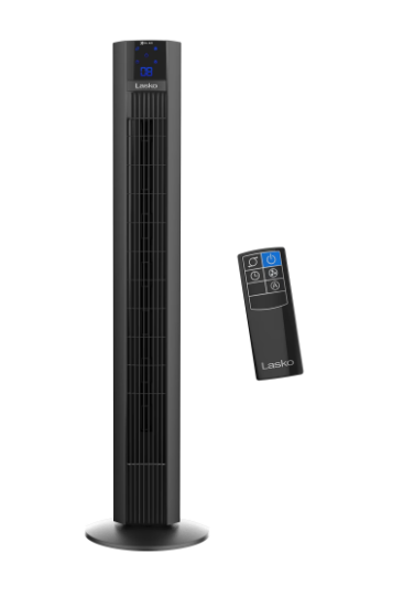 Lasko WhisperForce® 48" 4-Speed Oscillating Remote Controlled Tower Fan, Black TDC487