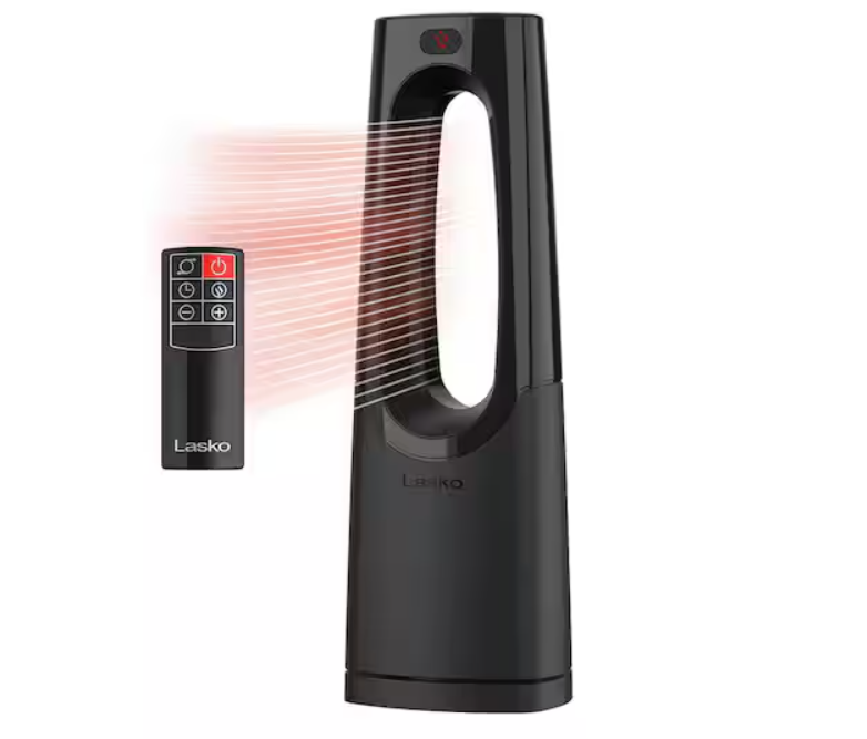 Lasko Bladeless 1500W 28 in. Black Electric Oscillating Tower Ceramic Space Heater with Remote Control and Digital Display