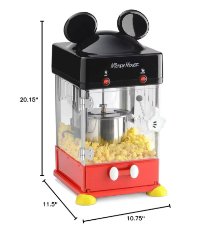 Disney Mickey Mouse Kettle Style Electric Popcorn Popper With 4 Mickey Serving Cups