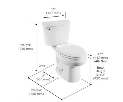 American Standard Reliant 12 in. Rough In 2-Piece 1.28 GPF Single Flush Elongated Toilet with Slow Close Seat in White