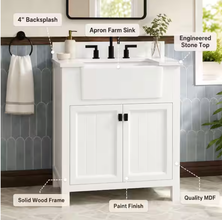 Richfield 31 in. Single Sink Freestanding White Bath Vanity with White Engineered Stone Top and Backsplash Assembled
