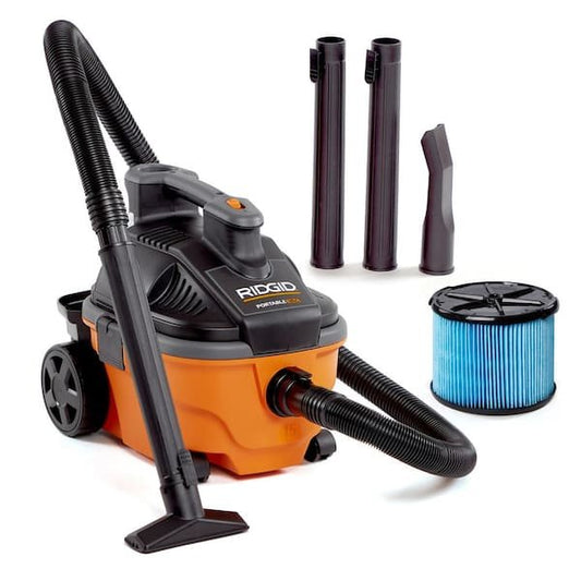 Rigid 4 Gal. 5.0 Peak HP Portable Shop Vacuum Wet Dry Vac with Fine Dust Filter, Locking Hose and Attachments WD4070