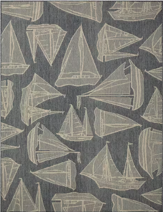 6x9 Navy Ivory Sailboats