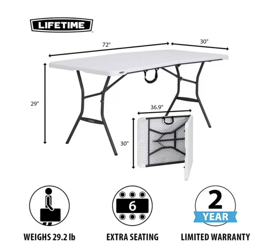 Lifetime 6-Foot Fold-In-Half Table