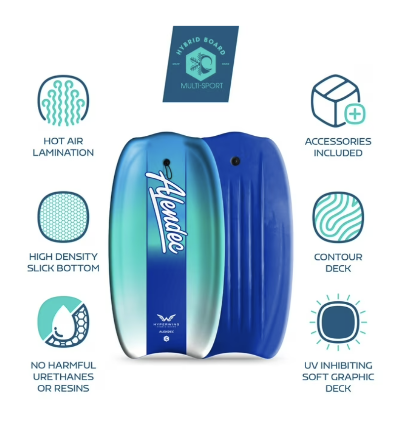 Alendec Hyperwing Hybrid Water Snow Board Sled, 42.5" with Coil Leash